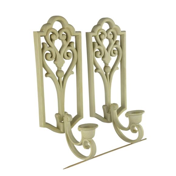 Vintage Homco Ivory Wall Sconces 1982 Plastic Candle Holders Scroll Decor 4229 - Picture 12 of 16